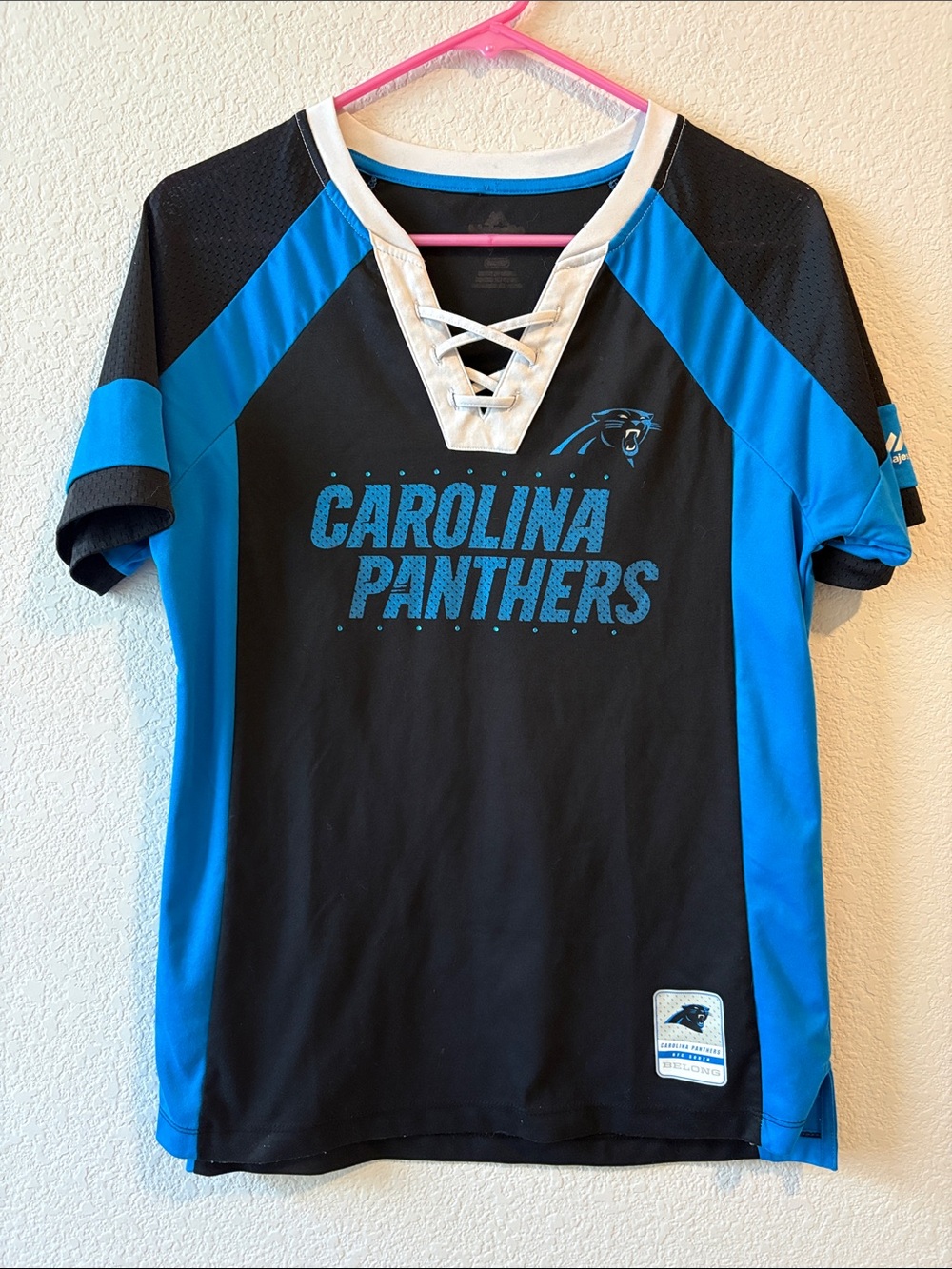 Carolina Panthers Women's Lace-Up Jersey Top - Black & Blue